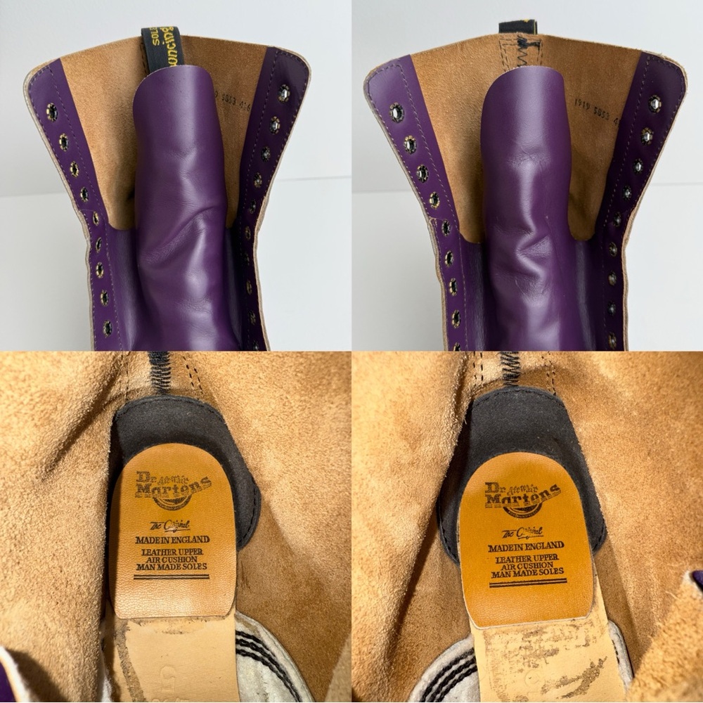 Vintage Dr. Martens England 1919 Purple Leather Steel Toe 10 Eye Boots UK 5 - Picture 14 of 16